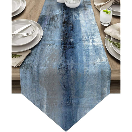Art Language Dusty Blue Abstract Dining Table Runner 91 Inch Length Farmhouse Coffee Table Runner Kitchen Table Runner for Wedding Graduation Party