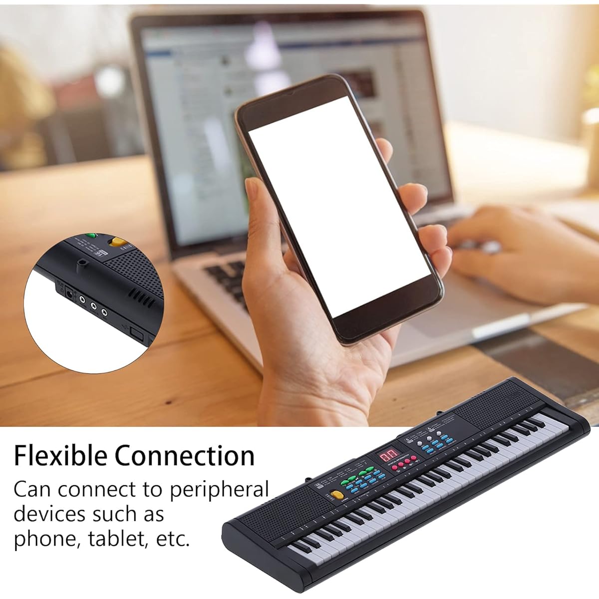 61 Key Piano Portable Electronic Keyboard Musical Instrument for Beginners Black