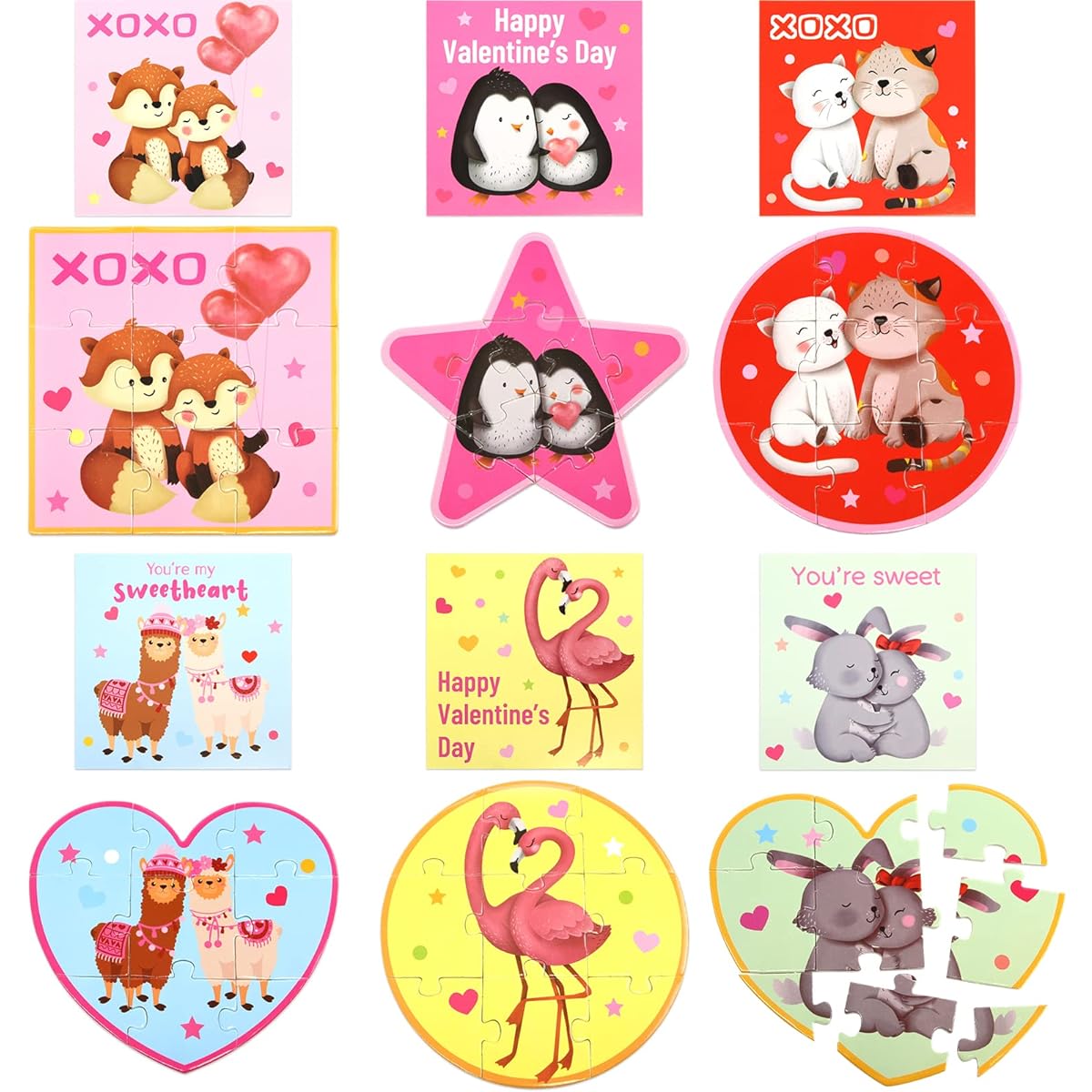 30 Piece Valentine Card Mini Jigsaw Puzzle with Envelopes for Children/School/Classroom/Valentine's Day/Exchange/Prizes/Party/Prizes/Class/Valentine/Crafts/Toys for Toddlers Boys Girls