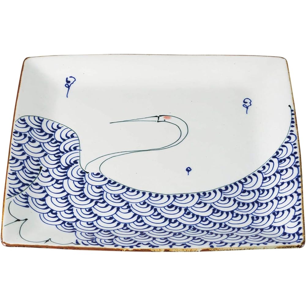 Saikai pottery, Hasami ware kotohogi square plate large crane 19785