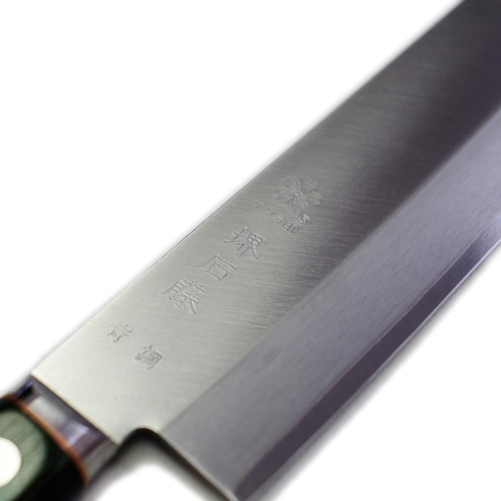 Sakura Sakai Ishifuji Blue Steel Warikomi Thin Blade 160mm with Base (Nakiri Knife)