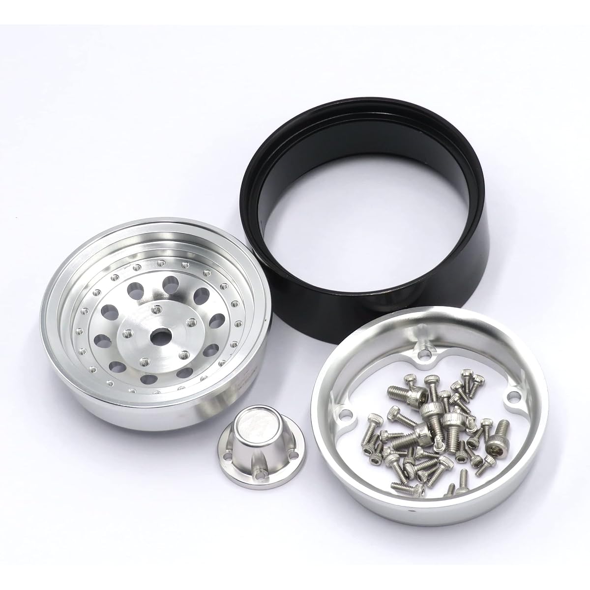 RC Soft 1.9" Tire Height 108mm/4.25" & Heavy Duty Aluminum 1.9 Beadlock Wheel Rim Hex 12mm Silver Color for RC Axis SCX10 D90 Other 1/10 1/12 Mud Crawler Truck