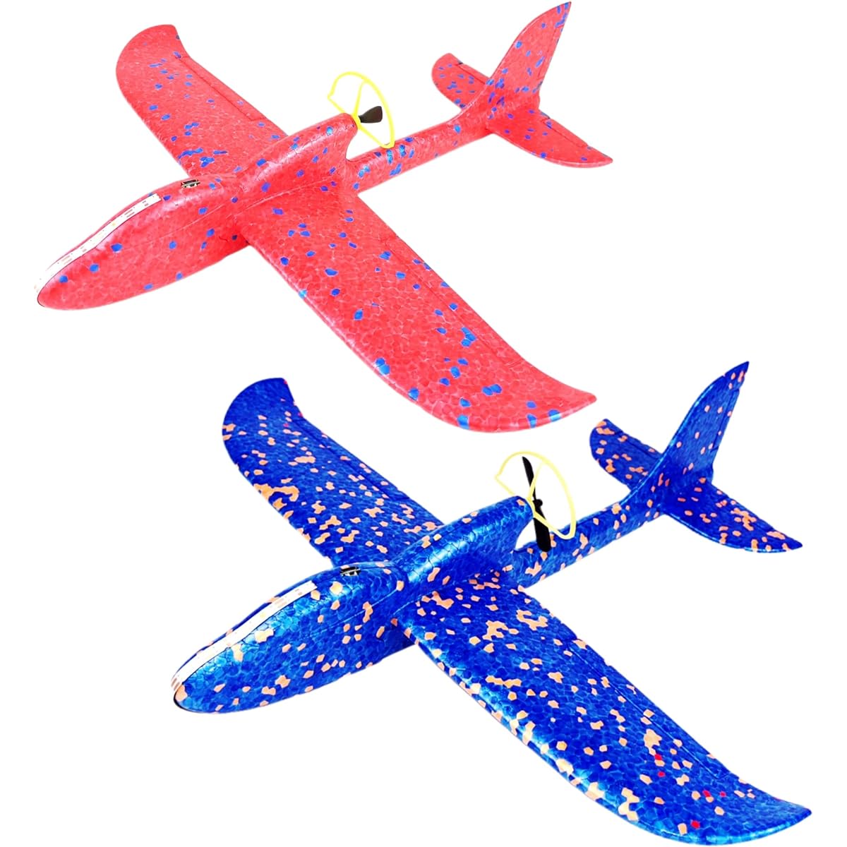 HSRBO Electric Foam Plane Toy 2 Pack Throwable Plush Glider USB Charging and LED Light Up Airplane Outdoor Plane Toy with Engine (Red and Blue)