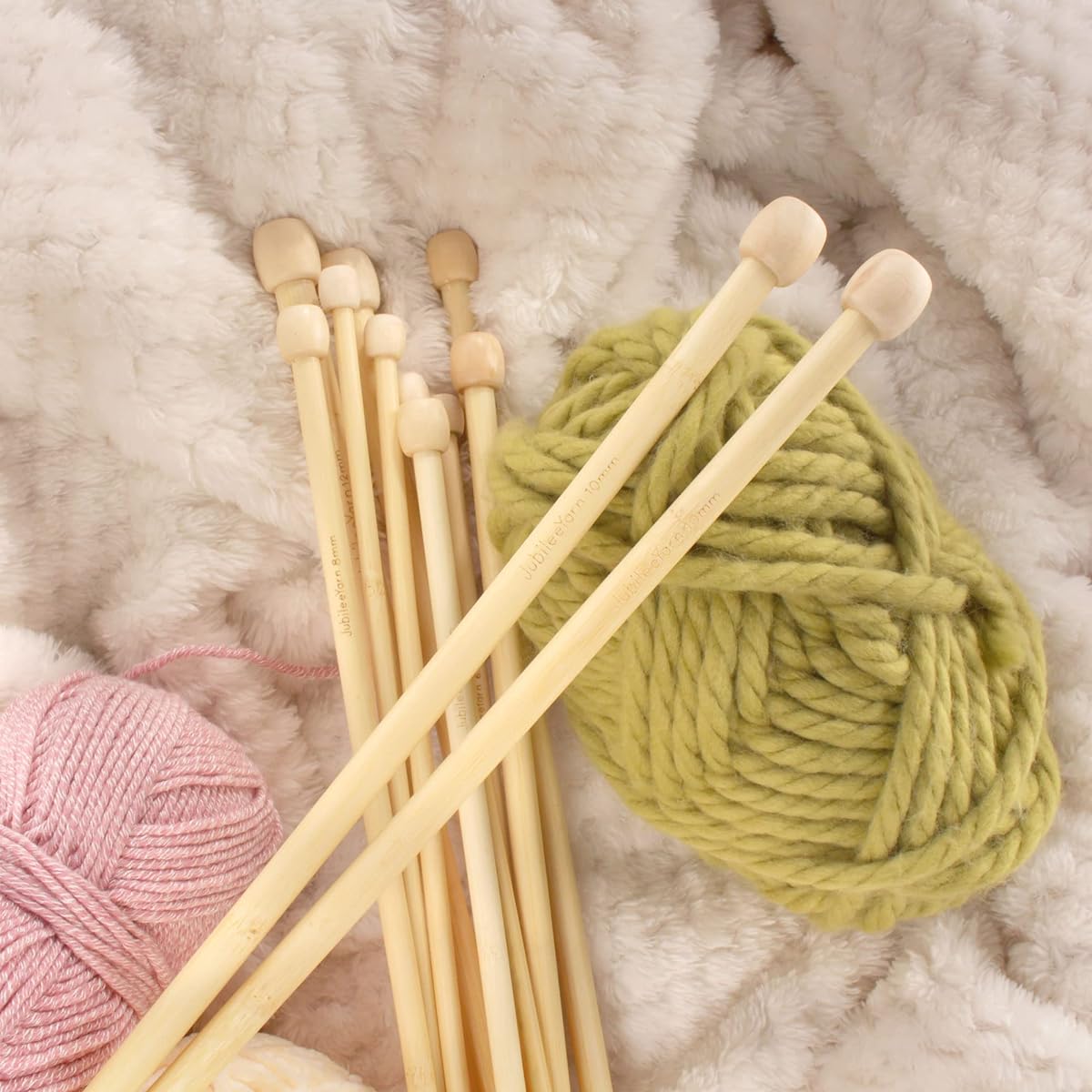 JubileeYarn 16" Jumbo Single Point Bamboo Knitting Needle Set, 6 Sizes 6mm-12mm