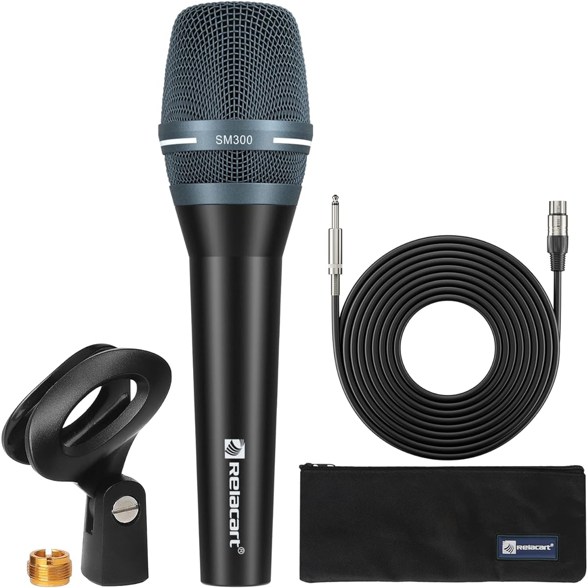 RELACART Dynamic Microphone SM300 High Performance Cardioid Vocal All-Metal Wired Microphone for Singing, Presentation and Podcasting