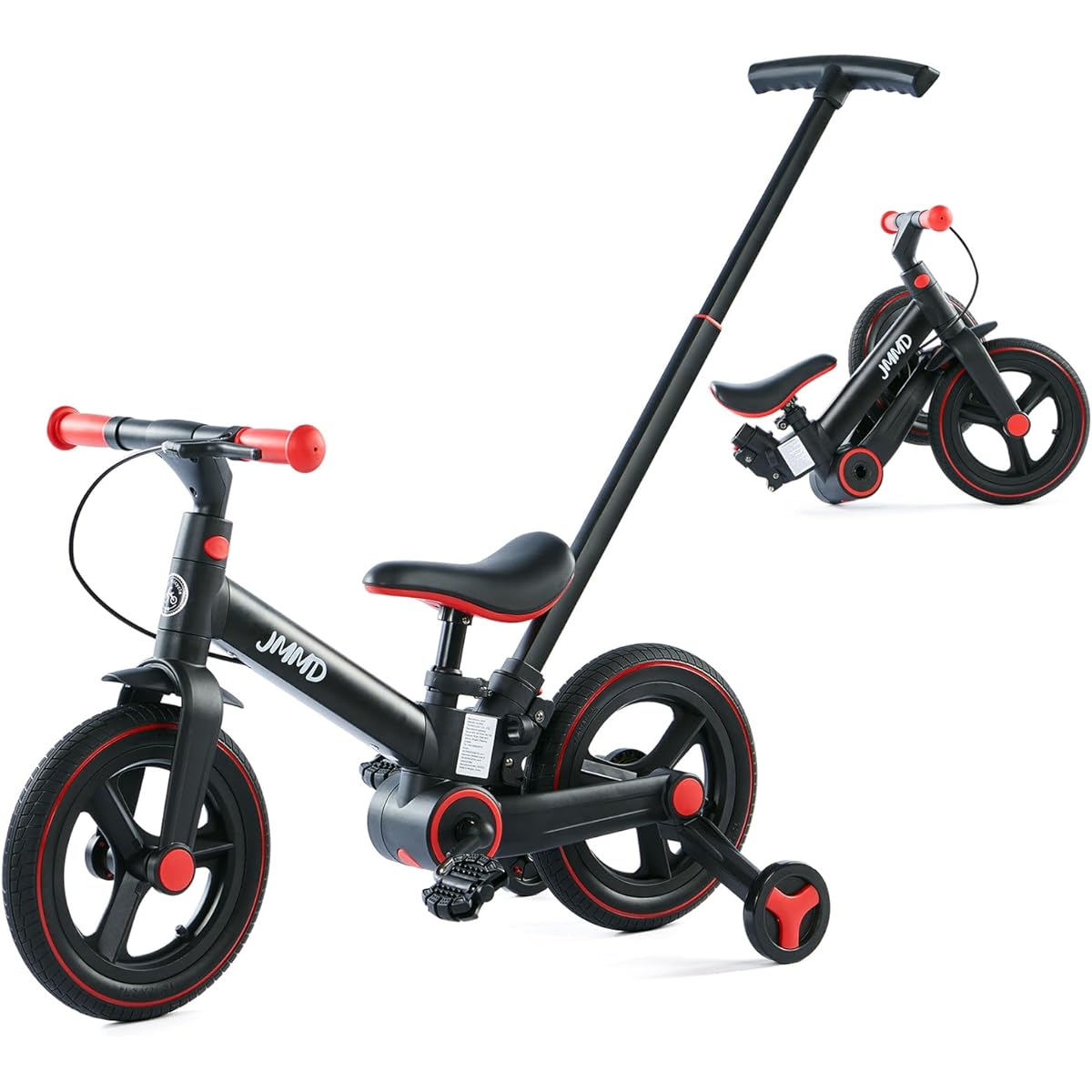 JMMD Toddler Bike with Push Handle for Kids 18 Months to 5 Years Old 6-in-1 Push Bike with Training Wheels & Pedals Balance Bike with Brake & Kickstand