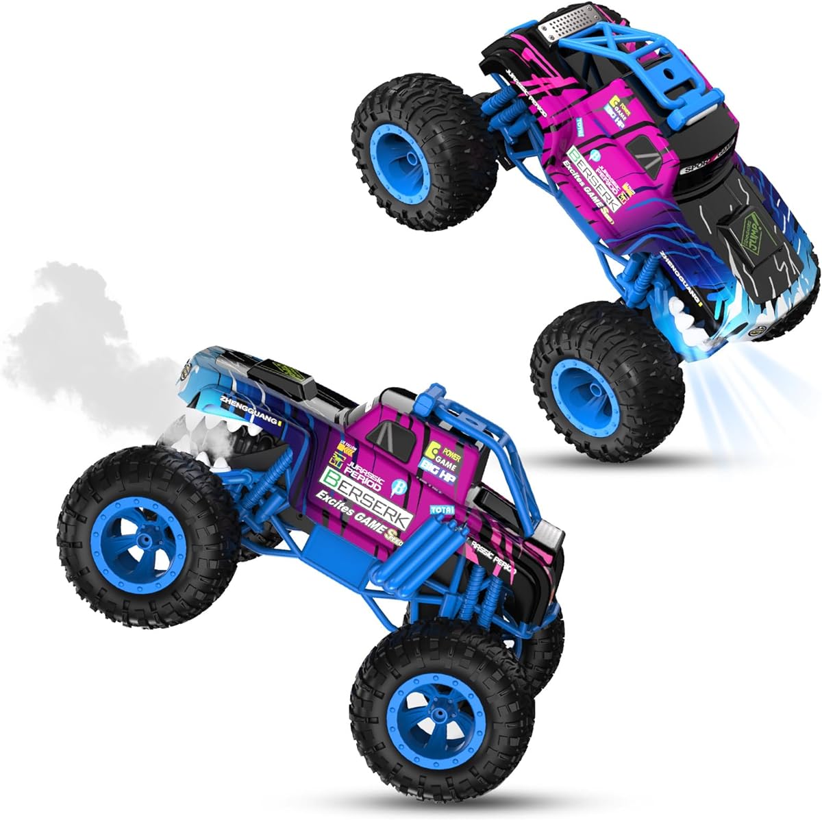 Powerextra 1:12 Remote Control Truck Balance Technology Front & Rear Wheelie Driving 4WD Hobby Electric Off-Road Monster Truck with LED Light Spary Mist All Terrian Stunt Car Boys Girls