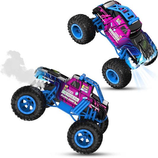 Powerextra 1:12 Remote Control Truck Balance Technology Front & Rear Wheelie Driving 4WD Hobby Electric Off-Road Monster Truck with LED Light Spary Mist All Terrian Stunt Car Boys Girls