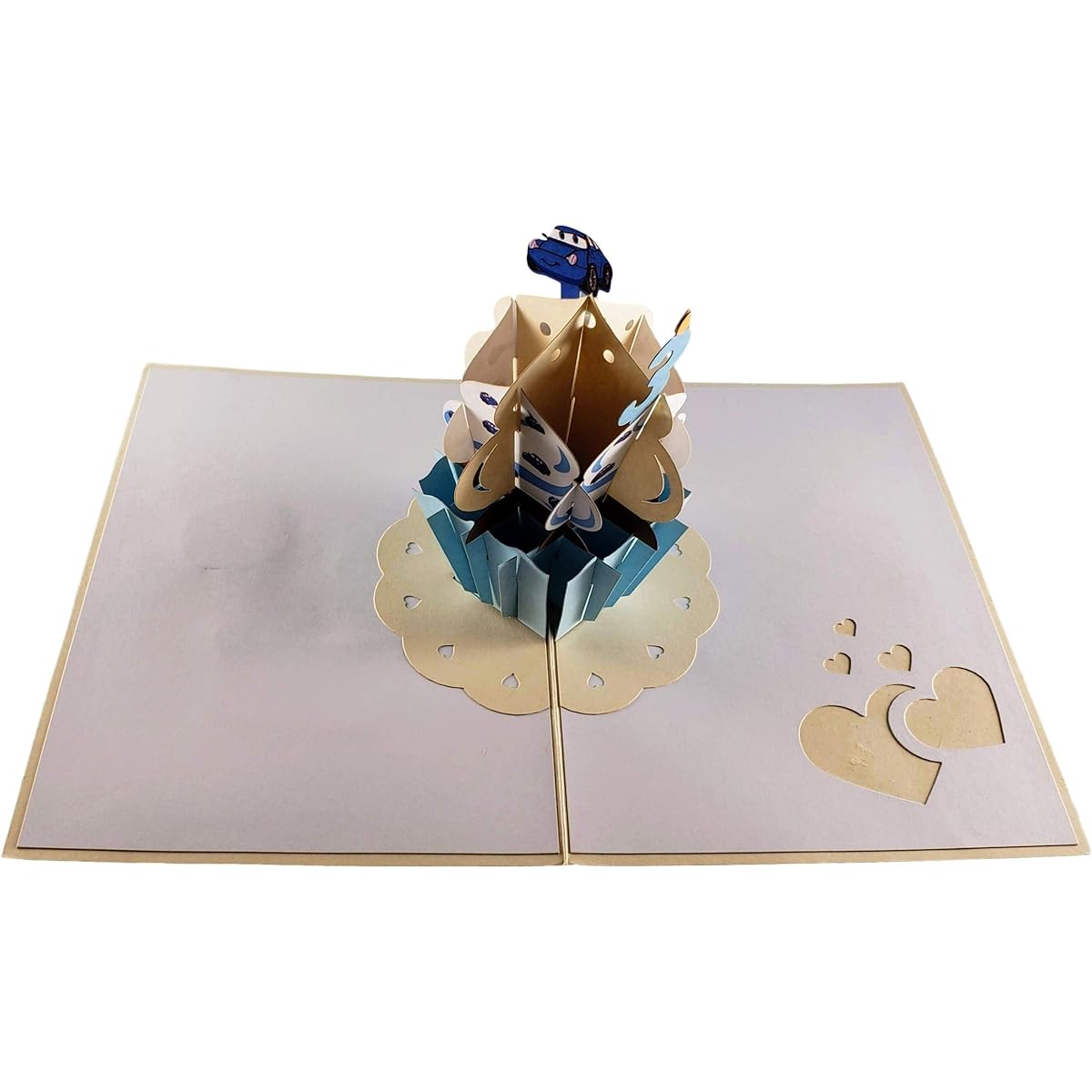 iGifts And Cards 3D Pop Up Greeting Card 3rd Birthday Blue Car Cupcake - Happy 3 Year Old Big Large Large Bi-Fold Unique Wonderful Fun Special Occasion Cute Boy Celebration Son Grandson