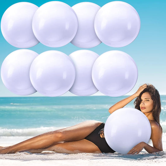 8 Pieces Solid White Beach Balls, Inflatable Beach Balls Swimming Pool Party Balls for Summer Beach/Pool/Party Favors, Beach Toys for Kids