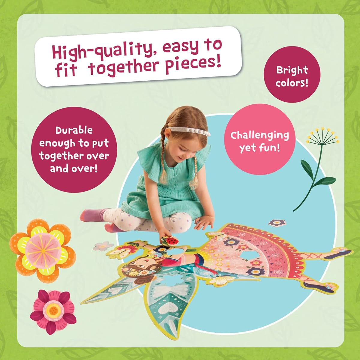 Peaceable Kingdom Shimmer & Glitter Fairy Floor Puzzle – 50 Piece Giant Floor Puzzle for Ages 5 and Up – Fun Shaped Puzzle Pieces – Great for the Classroom