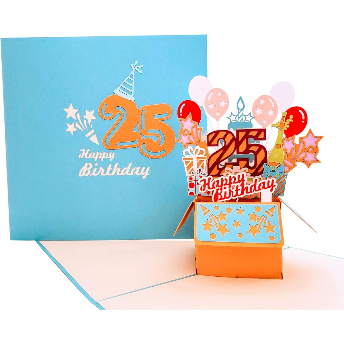 iGifts And Cards Happy 25th Birthday Blue Party Box 3D Pop Up Greeting Card - Amazing Balloon Unique Celebration Feliz Cumulenos Cute Present