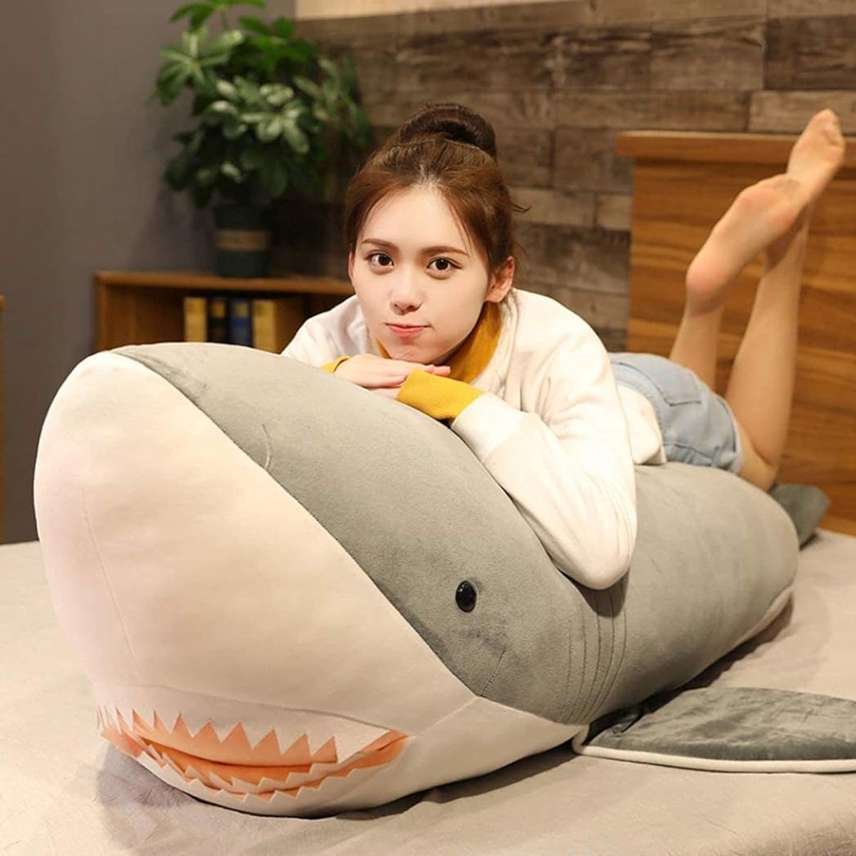Extra large stuffed shark body pillow 200cm fluffy shark marine animal cute washable co-sleeping pillow side-sleeping toy bedroom ornament soft Shichigosan boy girl friend birthday gift co-sleeping soothing long cushion 60cm~2m