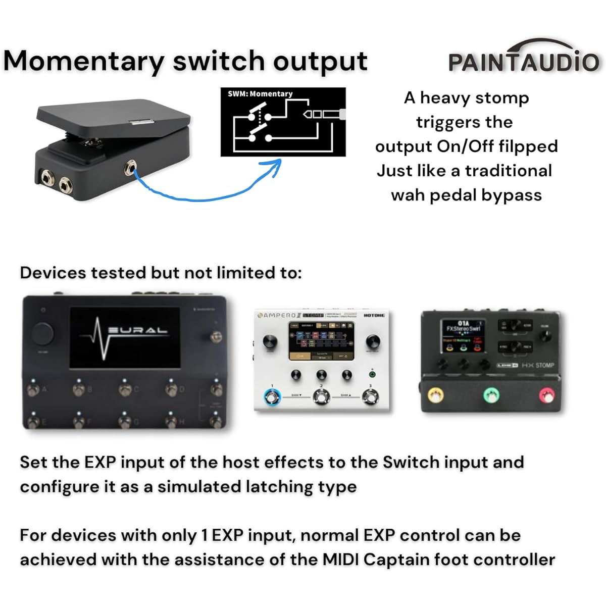 Paint Audio Foot Captain Dual Output Expression Pedal Multi-Effects Supports Tip/Ring Connection (Foot Captain-SWM)