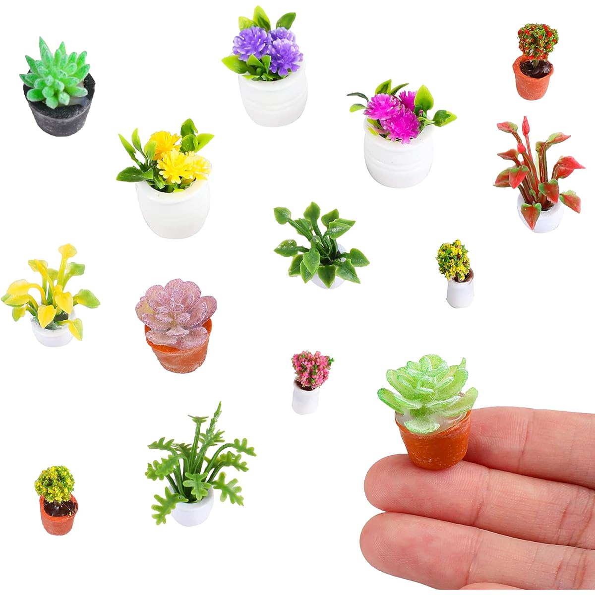 Dollhouse Potted Miniature Artificial Plants Small Bonsai Model Mini Flower Pot Fake Succulents Dollhouse Mini Plant Model Figures 1:12 Dollhouse Decor for Mini Garden (Cute Style)