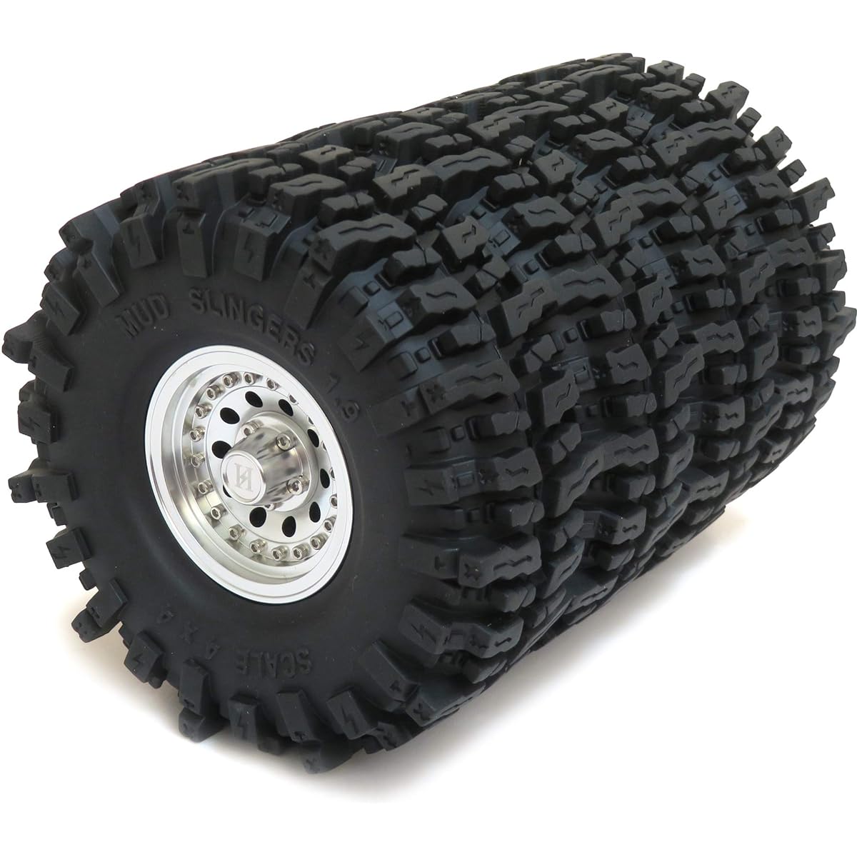 RC 1.9 Mud Slinger Tires Super Grip Tires 120mm/4.72inch Height & Aluminum Alloy 1.9 Heavy Duty Beadlock Wheel Rims Silver Color Hexagon 12mm