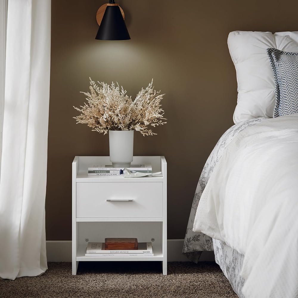 SoBuy Night Table, Bedside Table, Slim, Width 38 x Depth 35 x Height 45 cm, with Drawer, Stylish, Compact, Bedside Mini Table, Living Room, Telephone Stand, Sofa Side, Bed Area Storage (FBT66-W/White)
