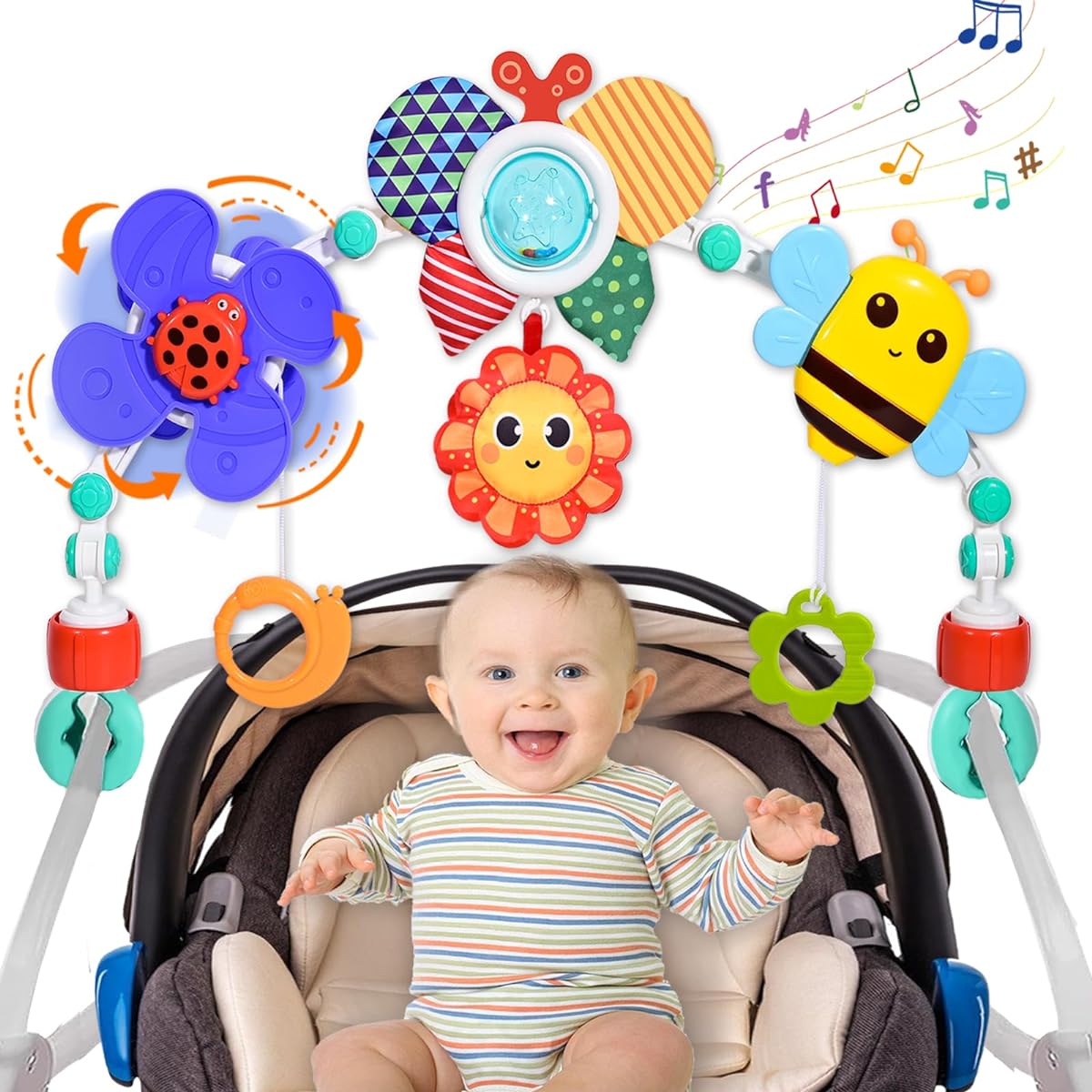 Hibility Stroller Arch Toy Car Seat Toy Activity Mobile Musical Toy Perfect for Toddlers/Boys/Girls Sleep/Travel/Toy Arch for Babies 0-24 Months Butterfly
