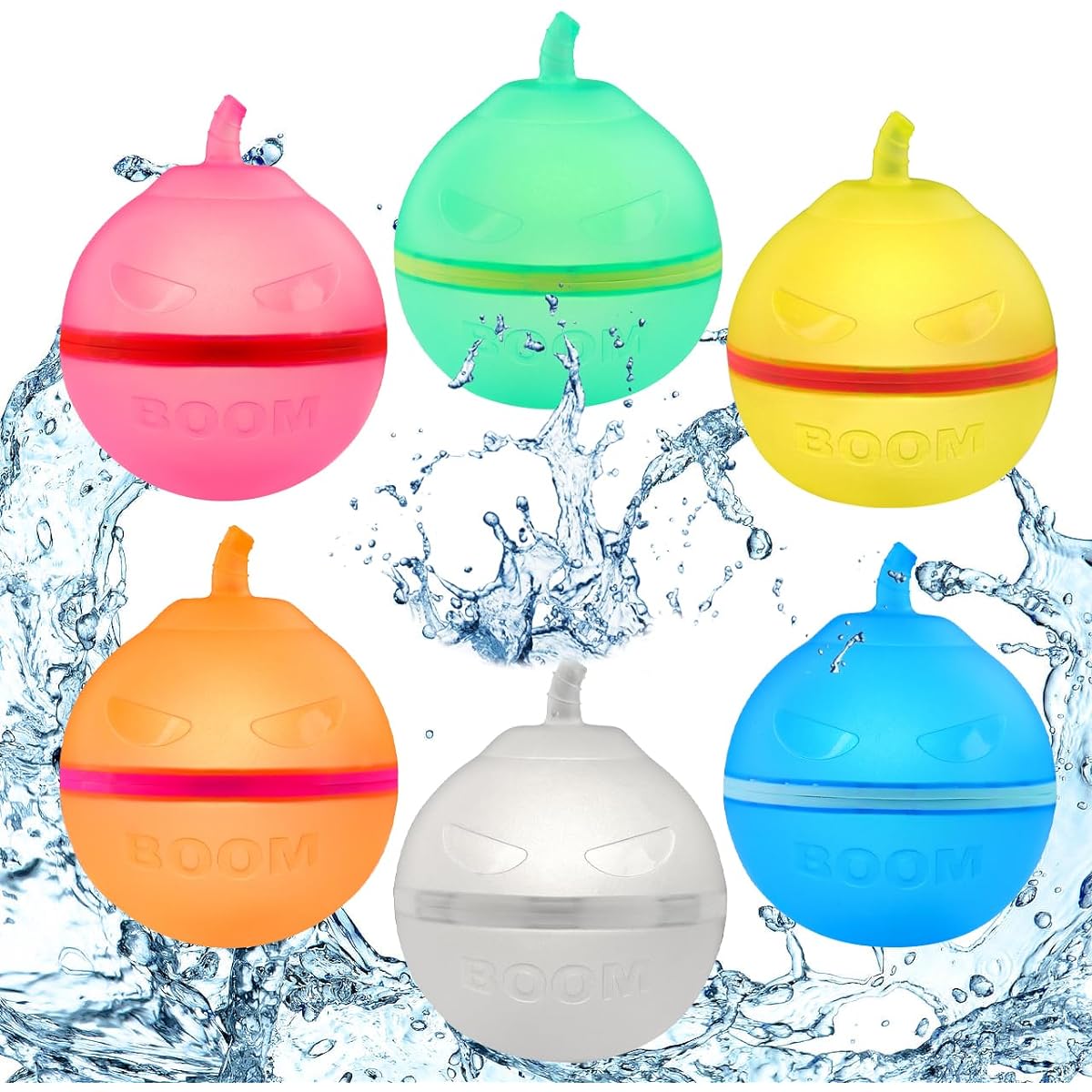 IN-JOOYAA 6pcs Reusable Magnetic Water Balloons Quick Fill Water Balloons with Portable Mesh Bag Magnetic Silicone Water Balloons for Toys and Parties, Pool Toys, Outdoor Games (Bombs)