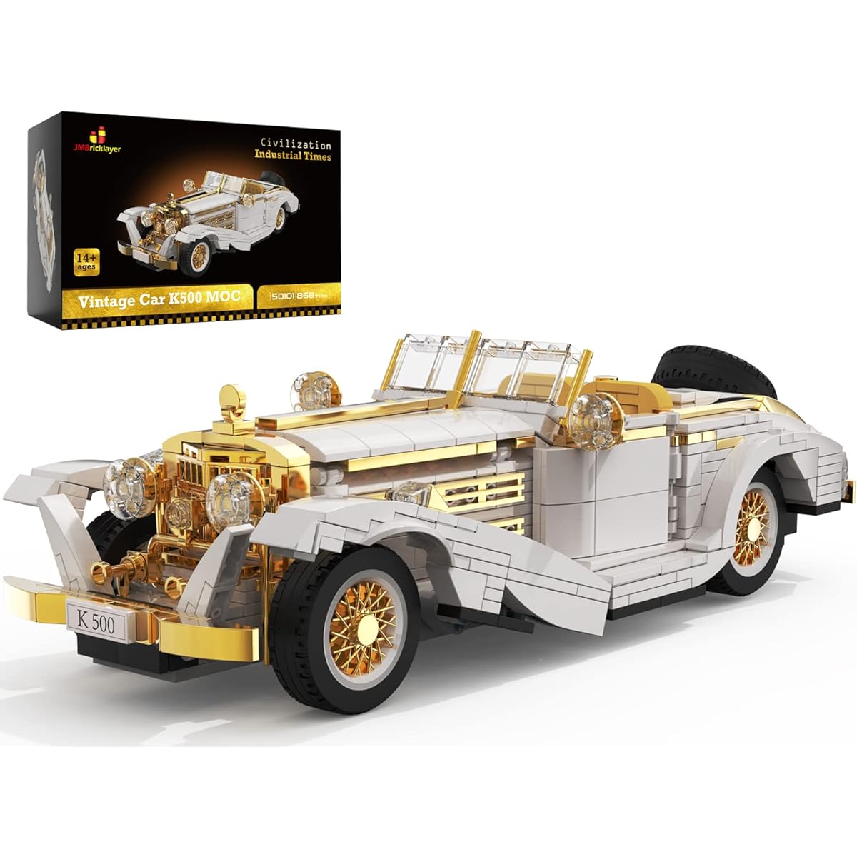 JMBricklayer Vintage Sports Car Building Block Set Model, Classic K500 MOC Model Car Kit for Teens Adults Girls Boys Ages 14+, Collection Convertible Car Model Kit(868 Pieces)