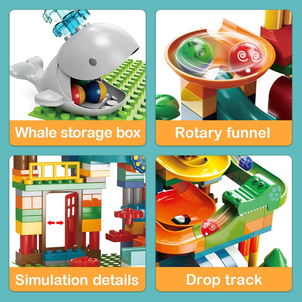 REMOKING Marble Run Building Blocks 2 in 1 Compatible Blocks Model with 8 Marble Balls Educational Race Track Building Blocks Set, Great Gift for Kids Ages 3+ (259 Pieces)
