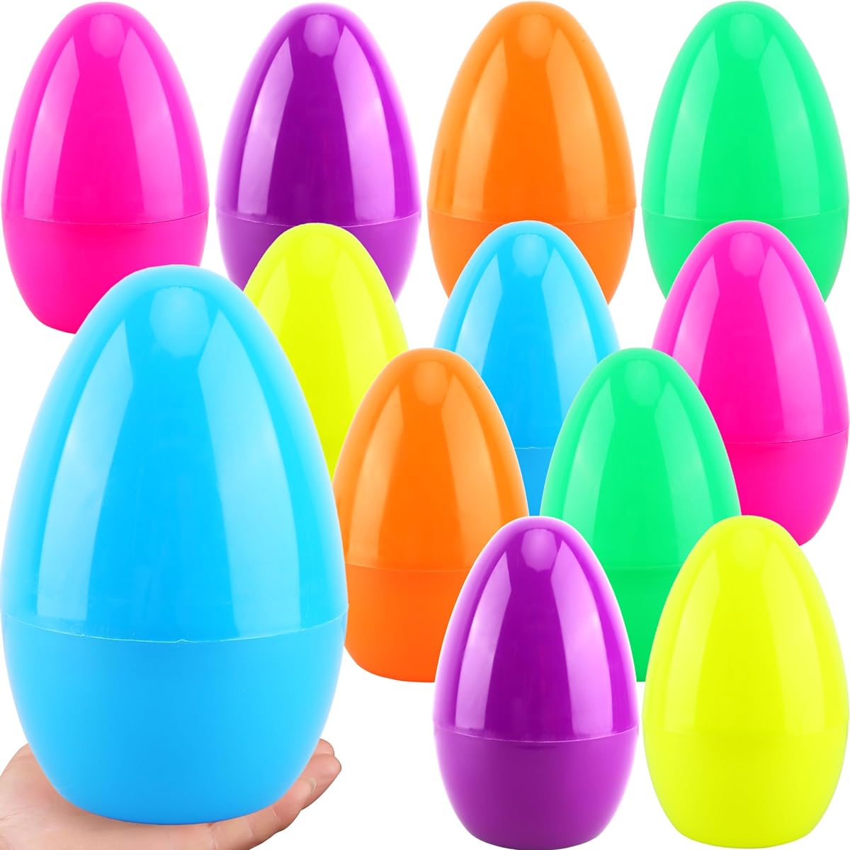 Sonarun Jumbo Easter Eggs 12 Pieces 10 Inch Bulk Colorful Giant Easter Eggs Plastic Refillable Easter Eggs Easter Gift Basket Fillers Garden Hunting Game Party Favors