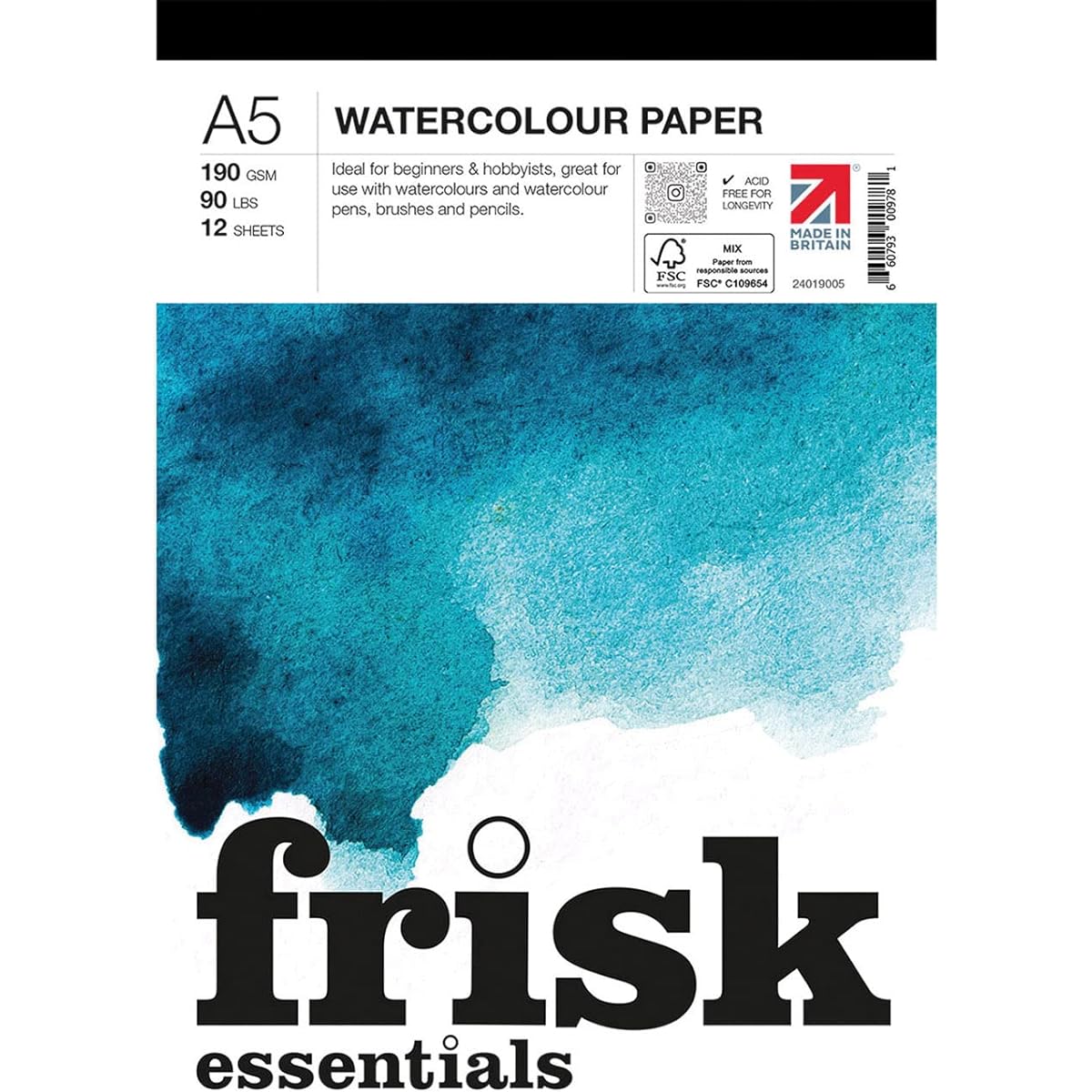 Frisk Essentials Watercolour Paper Pad 190gsm 12 Sheets A5 White