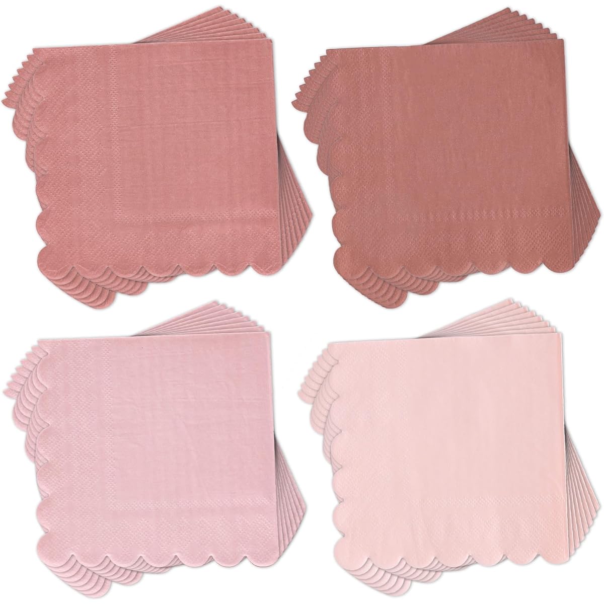 Whaline Dusty Pink Cocktail Napkins, Dusty Pink Gradient Color Paper Napkins with Scalloped Edges Heavyweight Disposable Luncheon Napkins Table Decorations Party Supplies, 5 x 5 Inch, Pack of 200