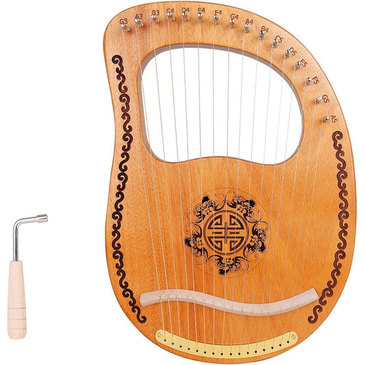 WowZza Lyre Harp, 16 String Harp, Wooden Body Metal Stringed Instrument with Tuning Wrench, Perfect for Beginner Music Lovers