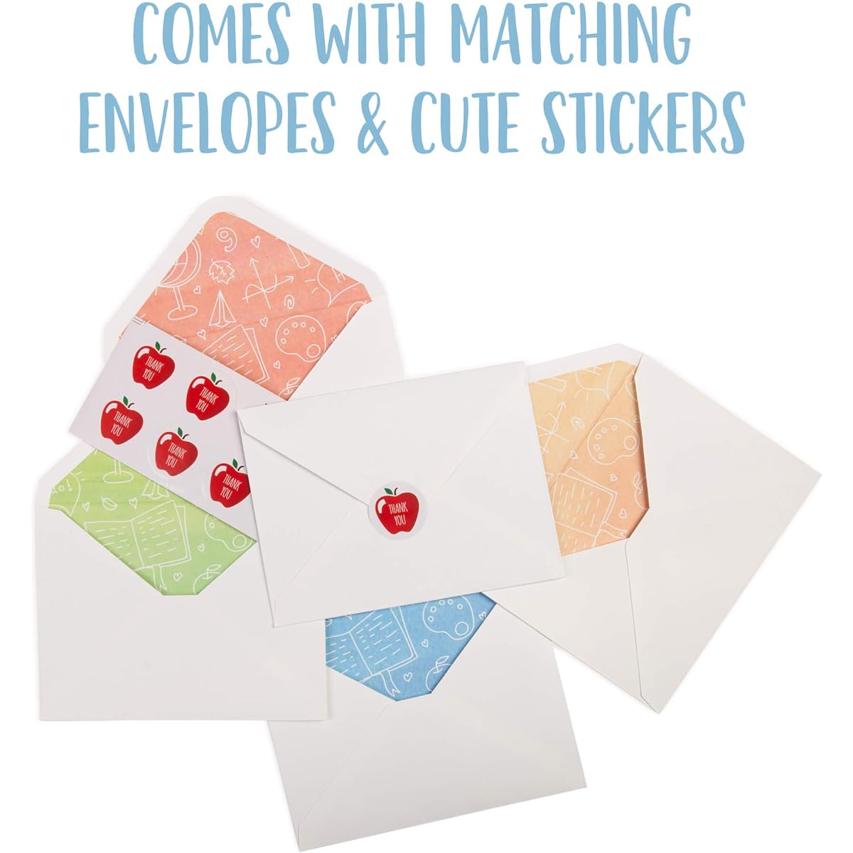 10 Teacher Thank You Cards with Matching Envelopes & Stickers | Thank You Message Pack for Teachers | Great Gift Set for Teachers