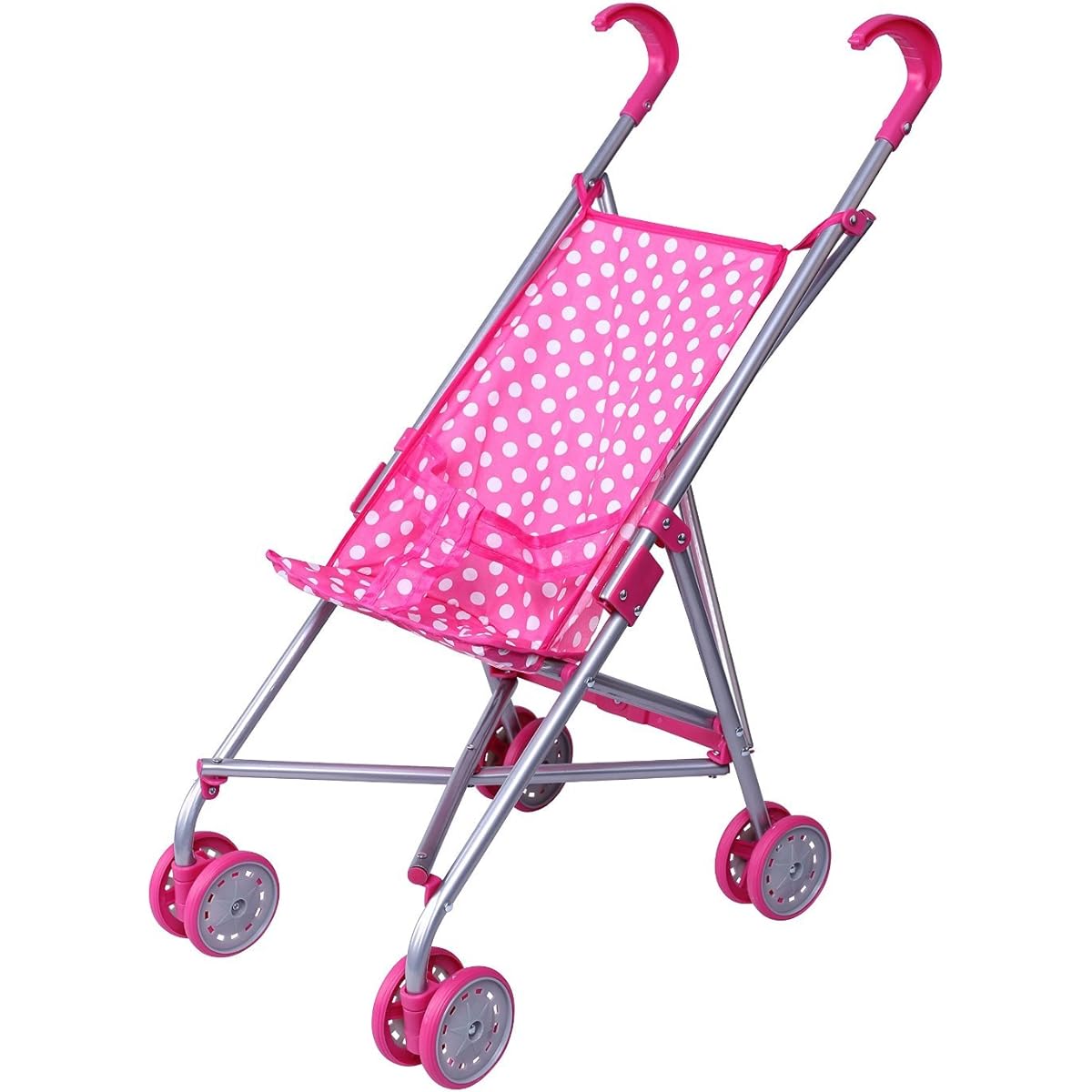 [Precious Toys]Precious toys Pink & White Polka Dots Foldable Doll Stroller with swivel wheels 0127B [Parallel import goods]