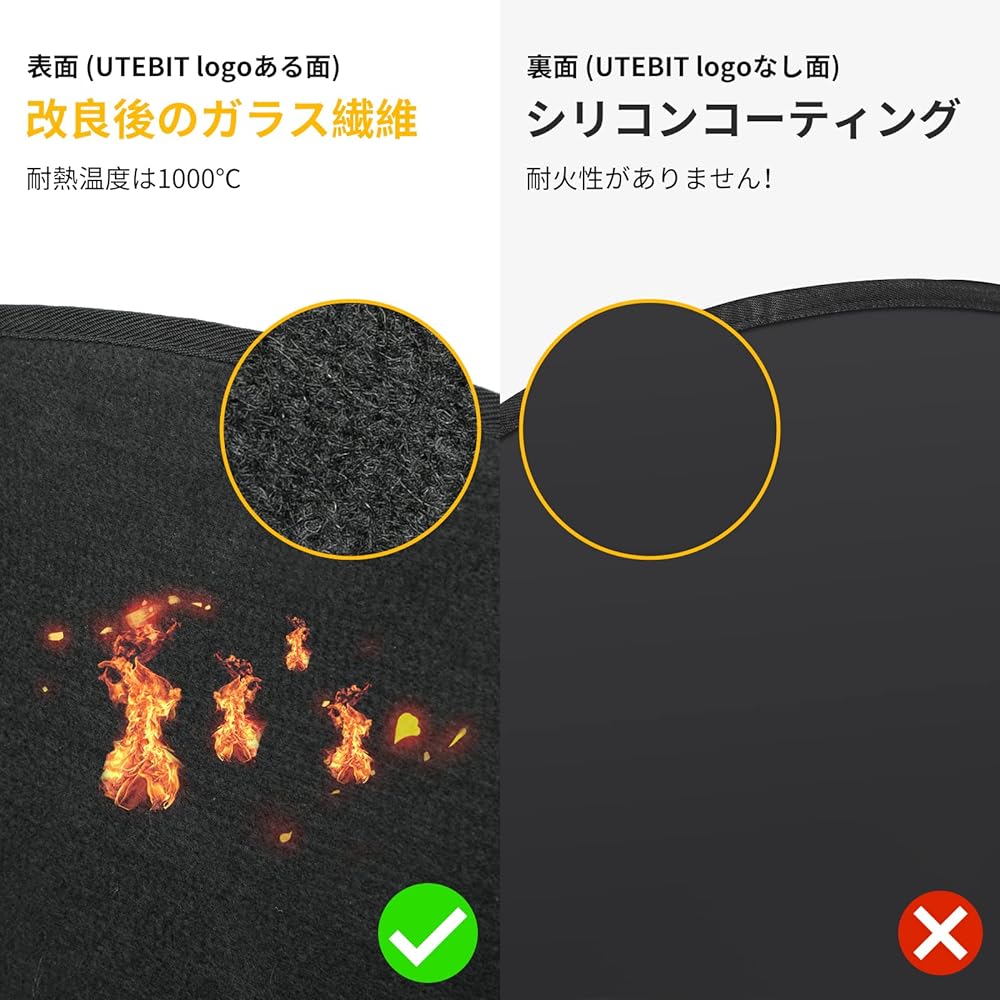 UTEBIT Bonfire Sheet Round 1m Diameter Fireproof Sheet Bonfire Aluminum Pegs Includes 4 Pieces BBQ Heat Resistant Sheet Glass Fiber Fireproof Welding Flame Retardant Instant Fire Resistance Temperature 1300 degrees Bonfire Mat Lawn Protection Bonfire She