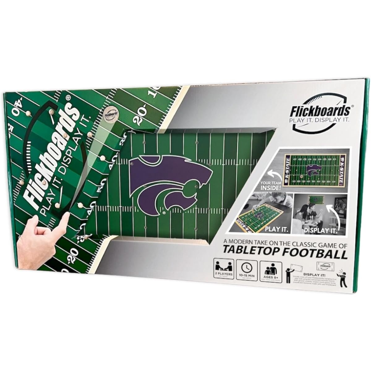Flickboards 2-in-1 Kansas State University Wildcats Officially Licensed Party Game Sports Decor Family Friendly 2 Player Indoor Outdoor Handmade Wooden Tabletop Football Tailgate Fun