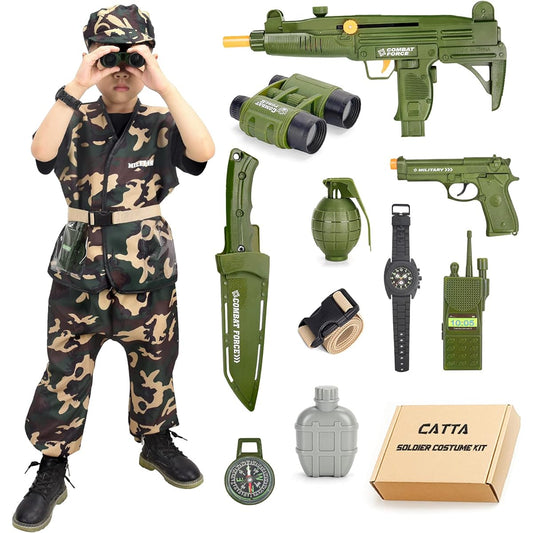 [FUFSAWS] CATTA Kids Soldier Costume Set, Deluxe Military Camouflage, Halloween Role Play for Boys Age 4-8
