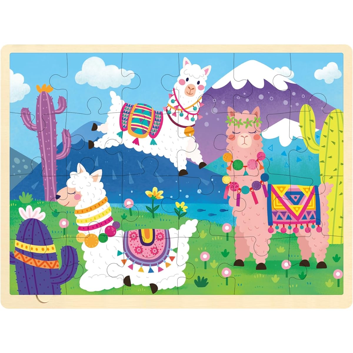 MoinKidz 24 Piece Puzzle for Ages 3, Llama Cactus Wooden Jigsaw Puzzle for Kids Ages 2-4 with Puzzle Tray, Preschool Puzzle for Ages 3-5 with Unique Puzzle Pieces