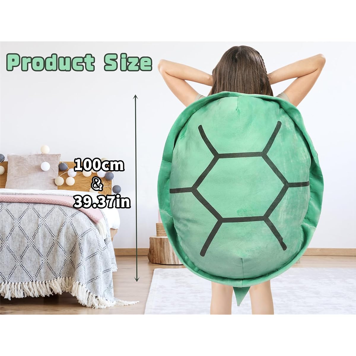 Rruonshully 40 Inch Wearable Turtle Shell Pillow Tortoiseshell Plush Turtle Plush Dress Up Cushion Christmas Halloween Costume for Adults, Green