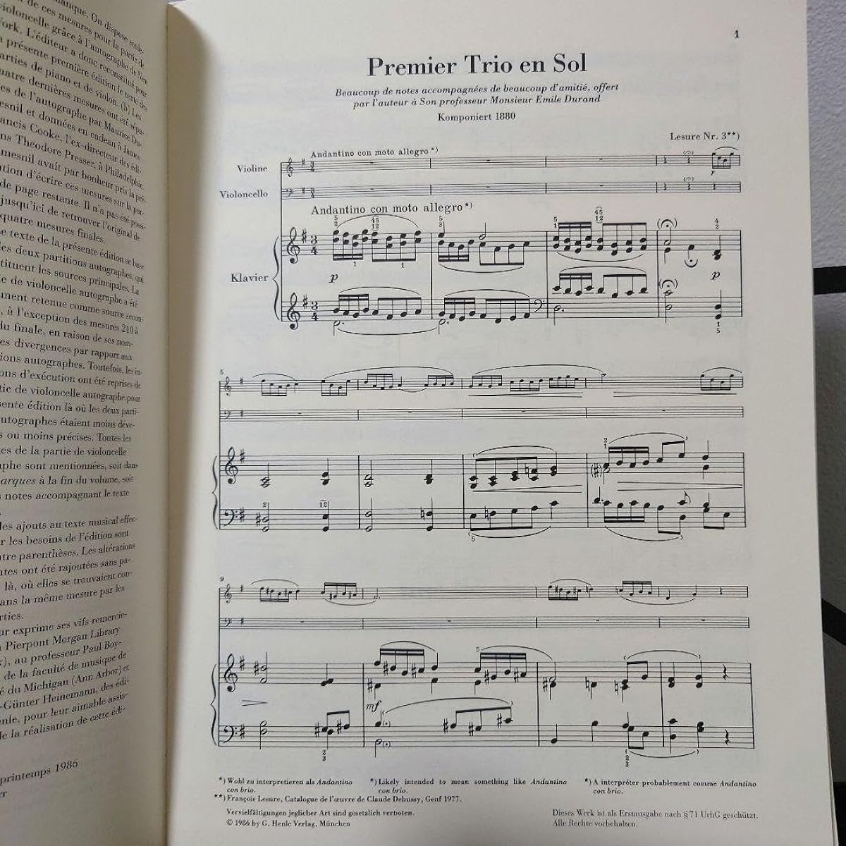 Debussy Piano Trio Piano Trio Henle Chamber Music Score