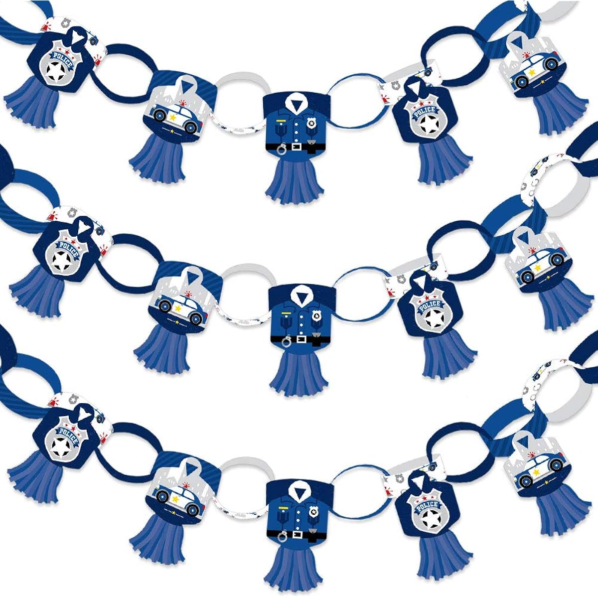 Big Dot of Happiness Calling All Unit - Police - 90 Chain Links and 30 Paper Tassels Decoration Kit - Policeman Birthday Party or Baby Shower Paper Chain Garland - 21 Feet