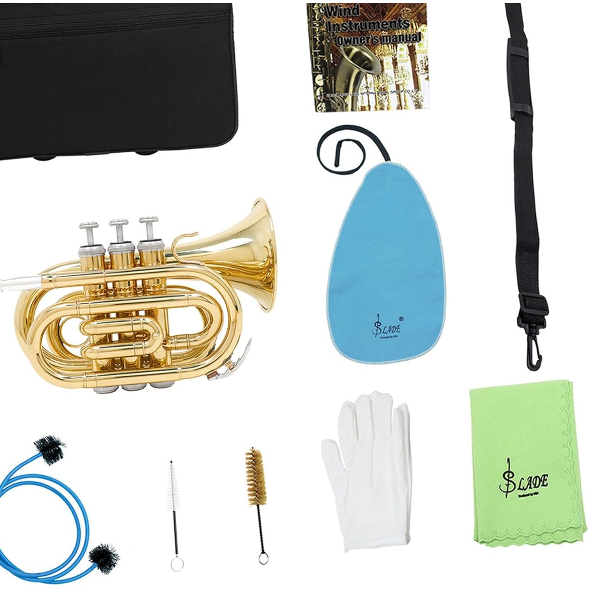 PEWETE BB Trumpet Kit with Carrying Case BB Flat Brass Wind Instrument Mouthpiece Gloves for Kids Orchestra Band Musical Gift