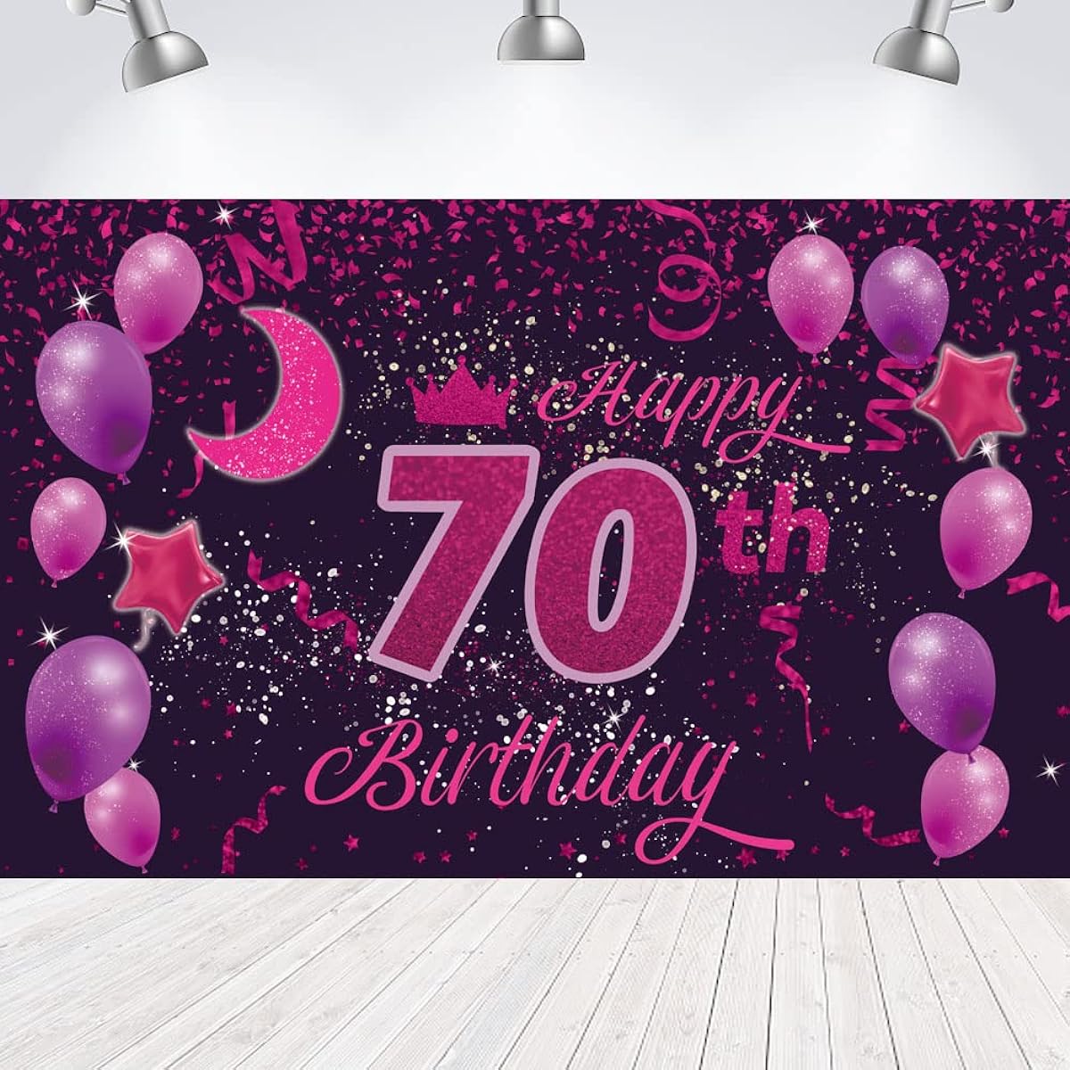 Sweet Happy 70th Birthday Backdrop Banner Poster 70th Birthday Party Decorations 70th Birthday Party Supplies 70th Photo Backdrop for Girls Boys Women Men - Pink Purple 72.8 x 43.3 inches
