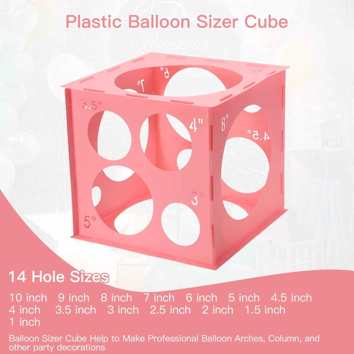 Pllieay 9 Sizes Foldable Plastic Pink Balloon Sizer Cube Box for Balloon Decoration, Balloon Arch, Balloon Column (2-10 Inch)