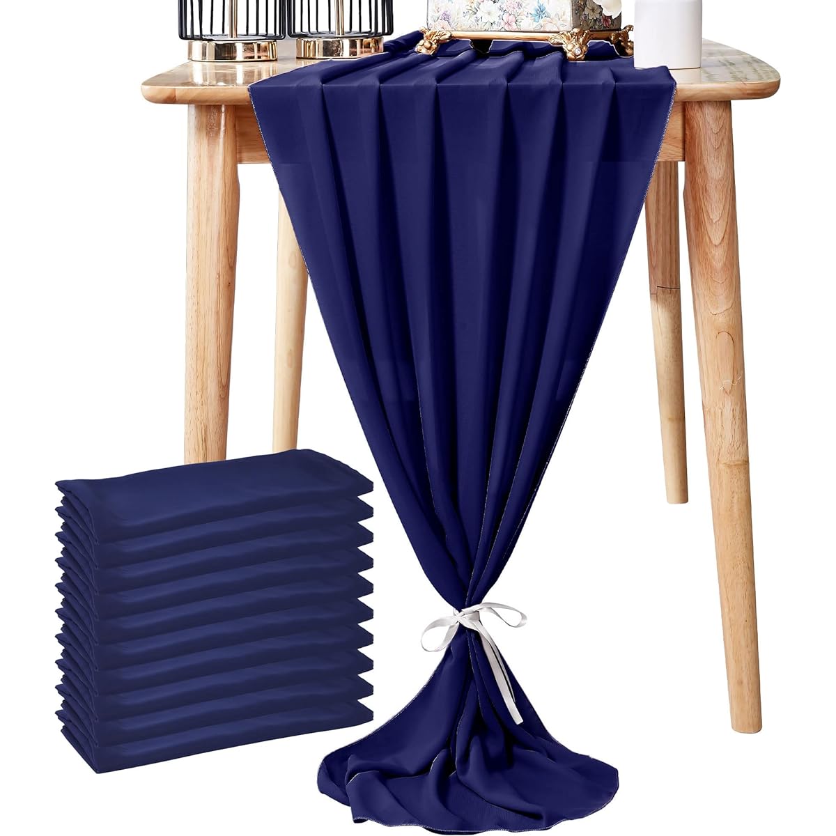 Aviviho Navy Blue Chiffon Table Runner 10ft Long Wedding Table Runner Sheer Table Runner 29x120inch Rustic Gauze Table Runner for Wedding Birthday Party Bridal Baby Shower Cake Table Decoration