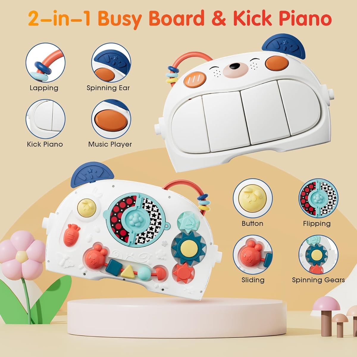 Lauon Baby Play Mat Bear Style 500,000 Tolerance Kick and Double Side Play Piano Upgraded Thicken Activity Mat Develop Neck S