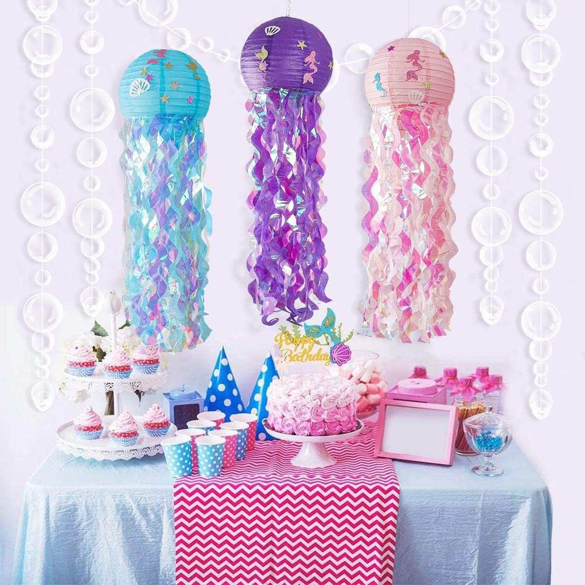 Jellyfish Paper Lantern Kit Mermaid Hanging Wish Lantern Girls Boys Birthday Baby Room Bedroom Ocean Theme Party Decoration Lamp 3 Colors Hanging Jellyfish Lantern