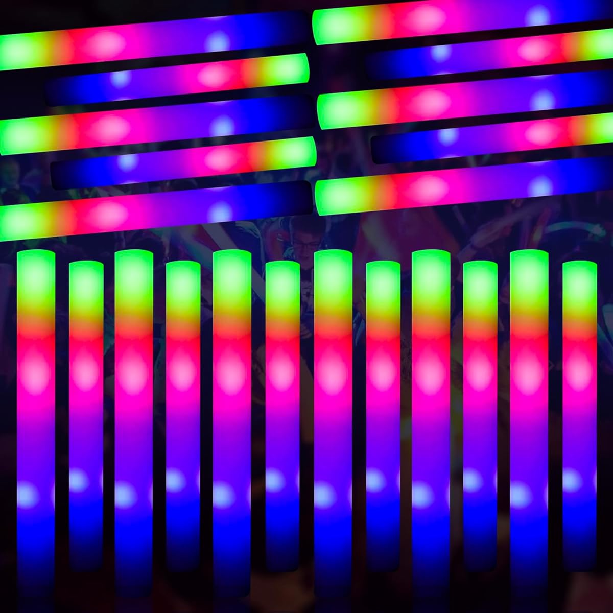 Glow Sticks Bulk 106pcs LED Foam Glow Sticks Glow in the Dark Party Supplies Light Up Foam Sticks 3 Modes Colorful Flashing for Party/Wedding/Birthday/New Year/Halloween