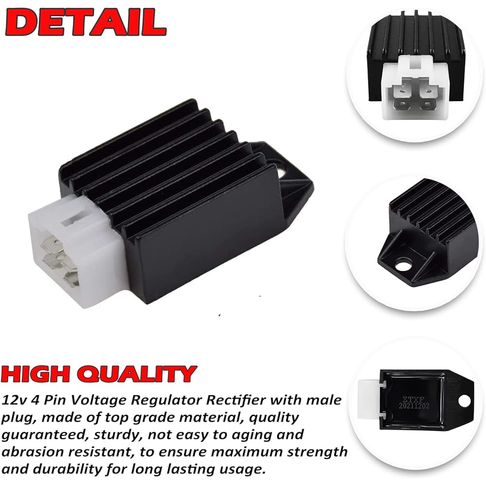 Voltage Regulator 12V Rectifier 4 Pin DEHE, Tao Tao ATA-110 DATA135 125 Coolster 110CC ATV 3050B 3050B-2 3050C 3050D Roketa Kazuma Meerkat 50cc Falcon 90cc ATV Quad Howhit 150cc Go Kart