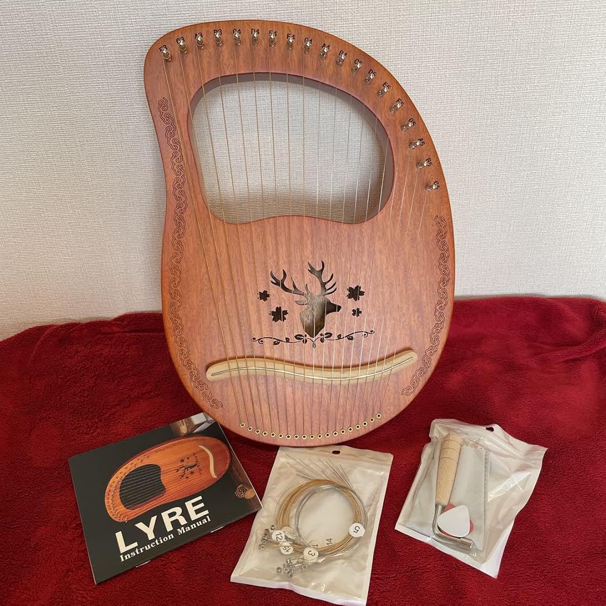 Lyre Harp Mahogany 19 String Wooden Harp Stringed Instrument WJ