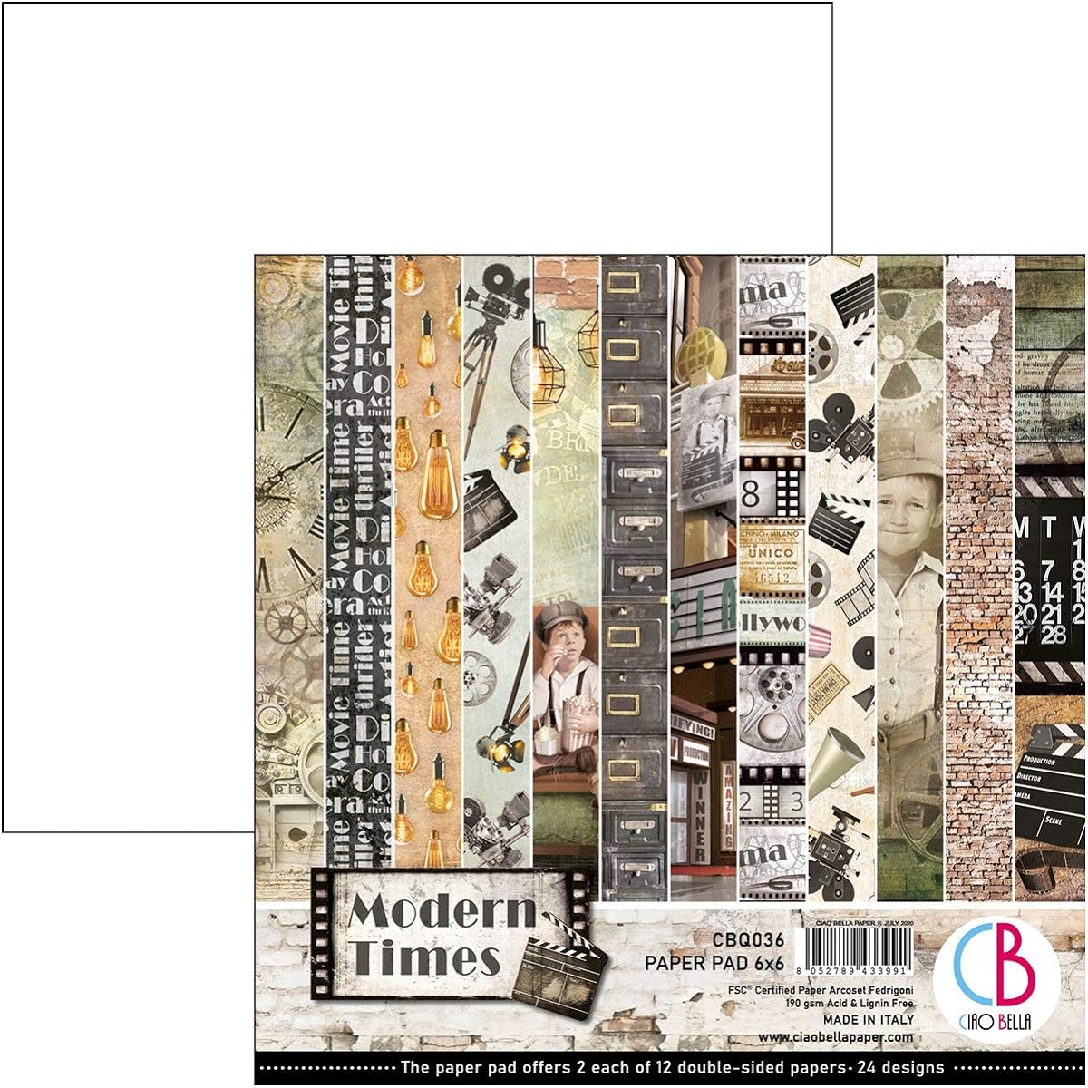 Ciao Bella Double-Sided Paper Pack 90lb 6"X6" 24/Pkg-Modern Times, 12 Designs/2 Each -CBQ036