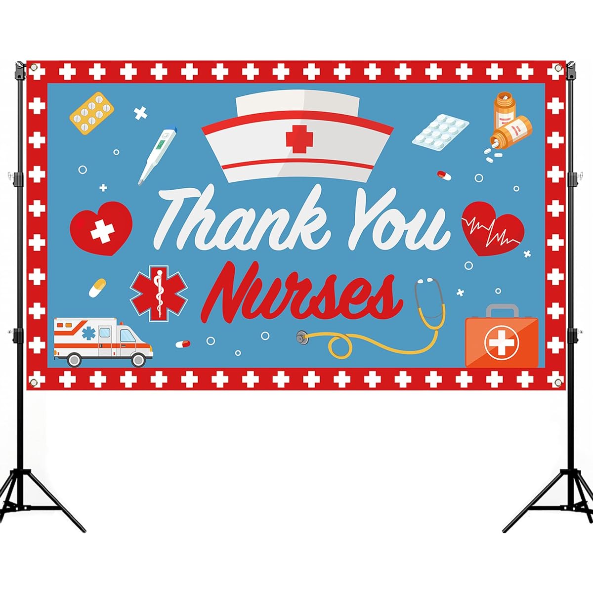 Thank You Nurses Photo Booth Backdrop for Nurses Week Indoor Outdoor Party Home Office Wall Background Decoration