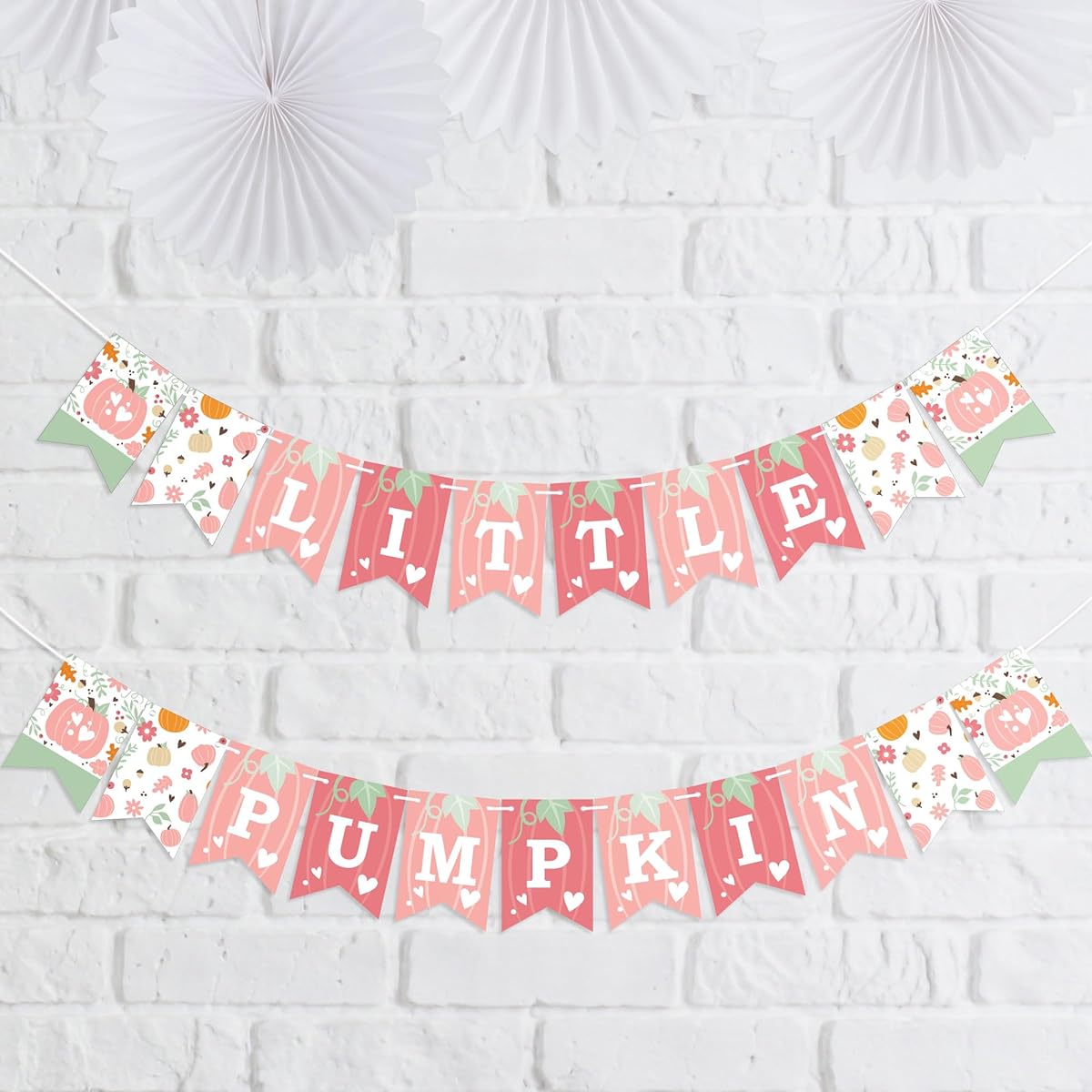 Big Dot of Happiness Girl Little Pumpkin - Fall Birthday Party or Baby Shower Mini Pennant Banner